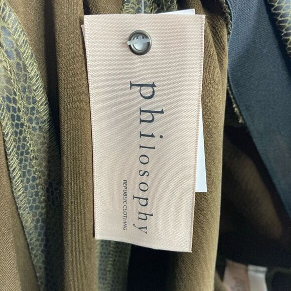 Philosophy L Brown Snakeskin Vegan Leather Stretch Pants Leggings Going Out NWT - Picture 7 of 8